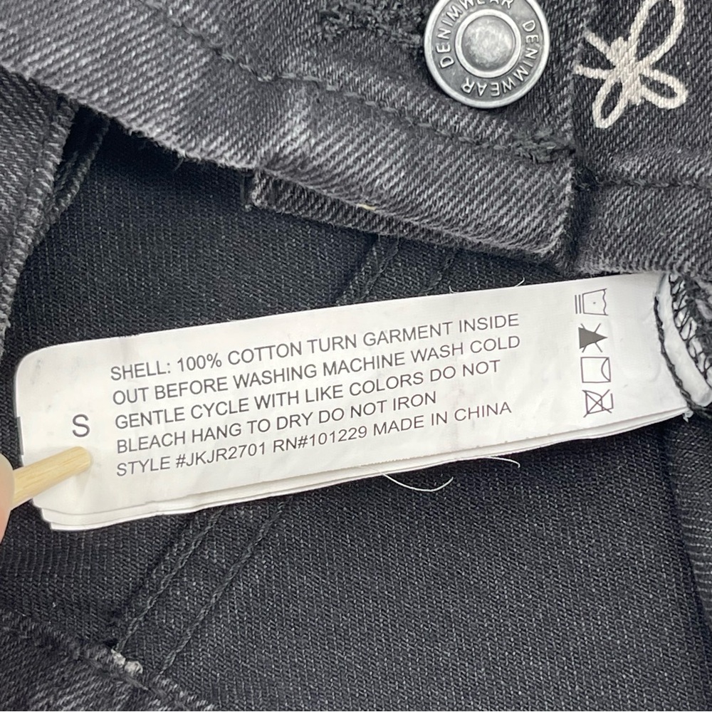 Stoosh Vintage Denim Butterfly Cropped Jean Jacket Black Size Small Button Front - Picture 10 of 11